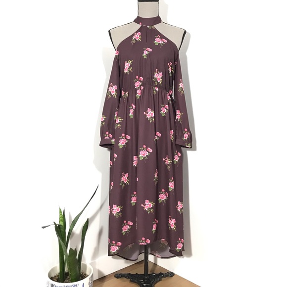 Pink Martini Rose Floral Cold Shoulder Maxi Dress - Picture 2 of 8